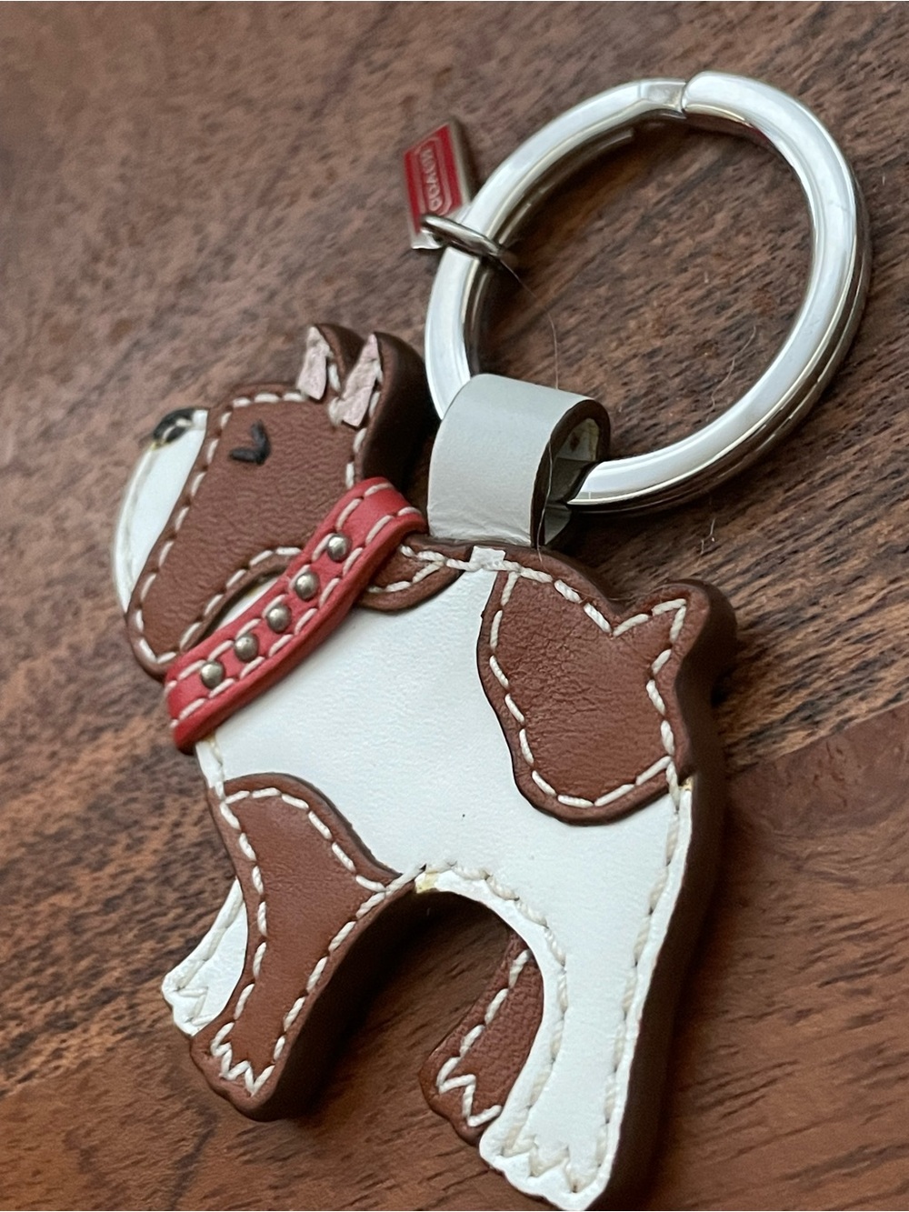 COACH Brown & White Leather Bulldog Bag Charm - Picture 3 of 6